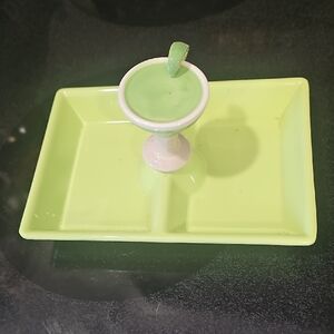 Nora Fleming Green Serving Tray with Mini Margarita Glass